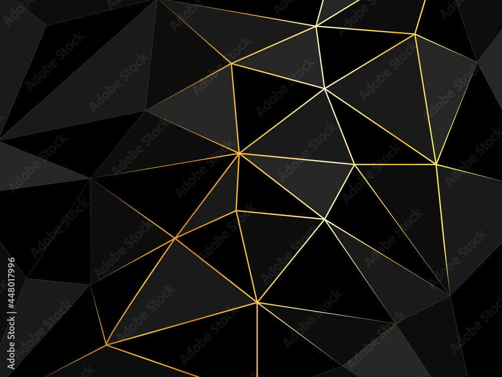 Black polygon background with gold line net Black polygon background with gold line net