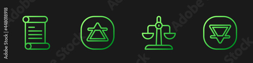 Set line Libra zodiac, Decree, parchment, scroll, Air element and Earth. Gradient color icons. Vector