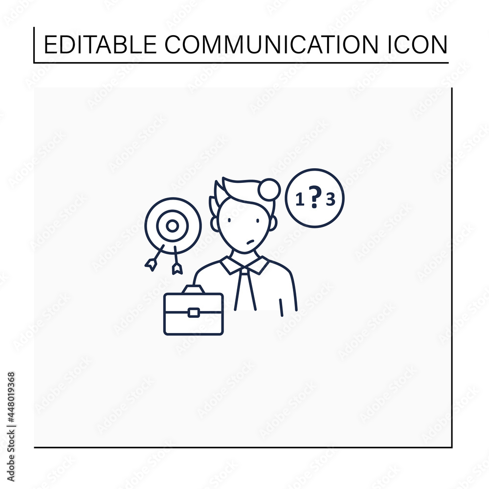 Ineffective communication line icon. Lack of focus. Inability to concentrate. Communication barriers concept. Isolated vector illustration.Editable stroke Ineffective communication line icon. Lack of focus. Inability to concentrate. Communication barriers concept. Isolated vector illustration.Editable stroke