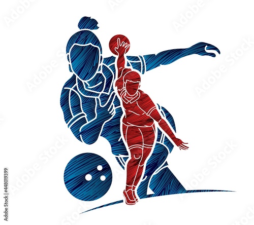 Bowling Sport Bowler Female Players Action Cartoon Graphic Vector
