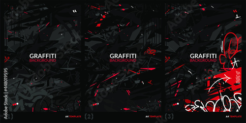 Dark Black Abstract Flat Urban Street Art Graffiti Style A4 Poster Vector Illustration Art Template Background Set