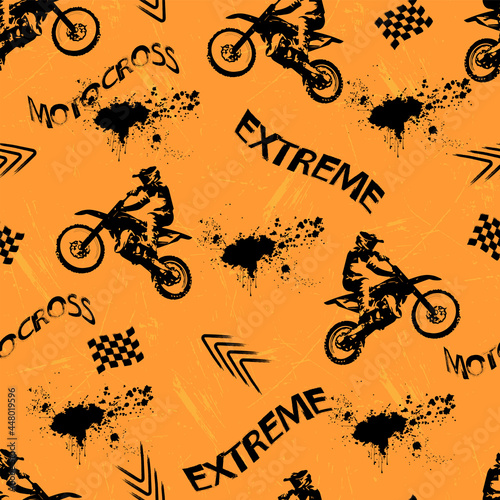 Abstract seamless pattern for guys with motocross and grunge texture.