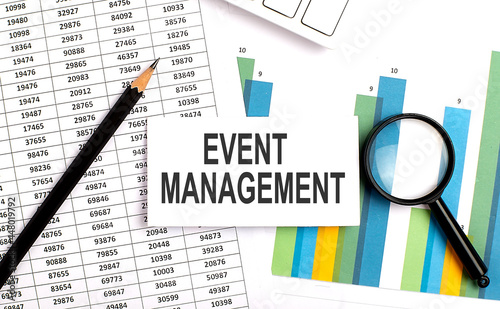 EVENT MANAGEMENT text on white card on the chart background