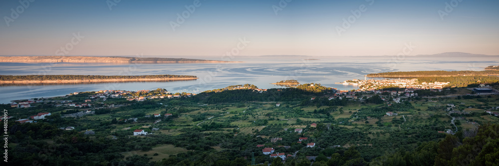 Panoramic view of old town of Rab with bay of Banjol and Barbat