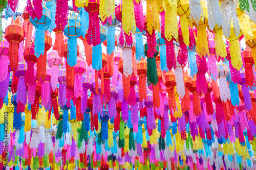 Colorful of Lanna lamp and Paper lantern of Loy krathong festival in Chiangmai, Thailand