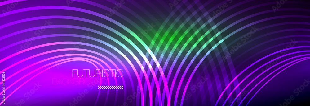 Dark abstract background with glowing neon circles. Trendy layout template for business or technology presentation, internet poster or web brochure cover, wallpaper Dark abstract background with glowing neon circles. Trendy layout template for business or technology presentation, internet poster or web brochure cover, wallpaper