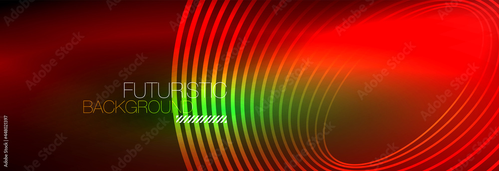 Dark abstract background with glowing neon circles. Trendy layout template for business or technology presentation, internet poster or web brochure cover, wallpaper Dark abstract background with glowing neon circles. Trendy layout template for business or technology presentation, internet poster or web brochure cover, wallpaper