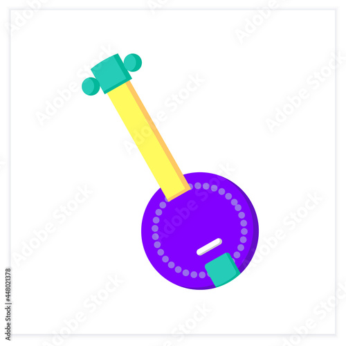 Banjo flat icon. Traditional Caribbean string musical instrument with resonator.Classical, ethnic and modern music. Music from different countries. 3d vector illustration