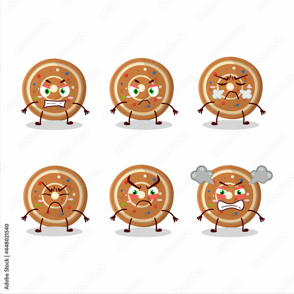 Obraz premium Gingerbread round cartoon character with various angry expressions