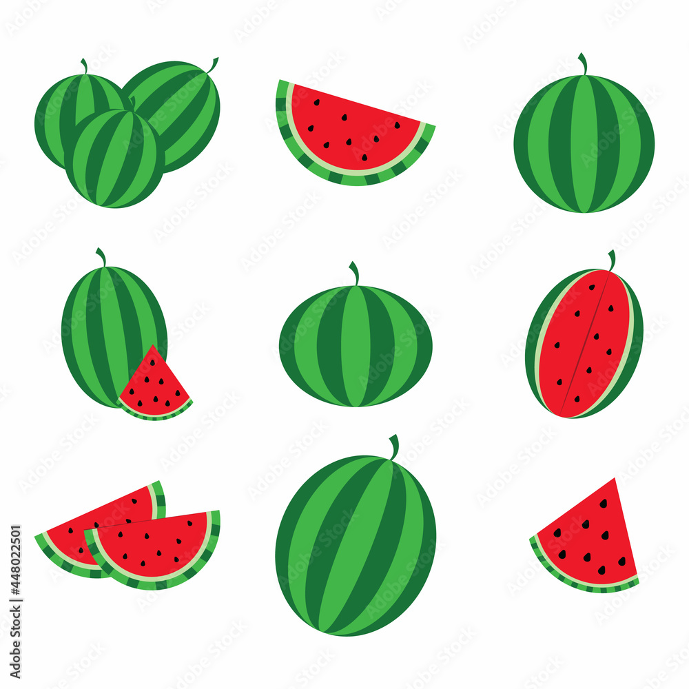 A set of watermelons isolated on a white background. A set of watermelons isolated on a white background.