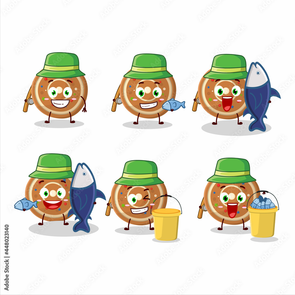 A fisherman gingerbread round cartoon picture catch a big fish A fisherman gingerbread round cartoon picture catch a big fish