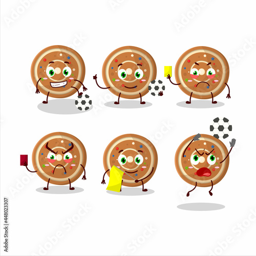 Fototapeta Naklejka Na Ścianę i Meble -  Gingerbread round cartoon character working as a Football referee
