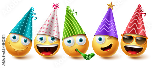Foto Smiley birthday emoji vector set