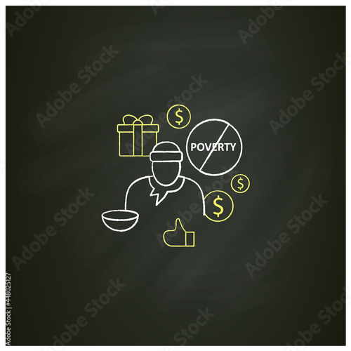 Ending poverty chalk icon. Rise in living standards. Improving living conditions. Universal basic income concept. Isolated vector illustration on chalkboard