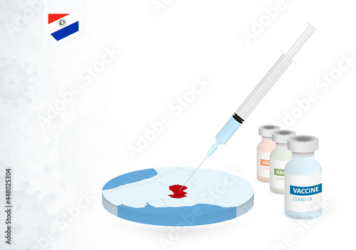 Vaccination in Paraguay with different type of COVID-19 vaccine. Сoncept with the vaccine injection in the map of Paraguay.