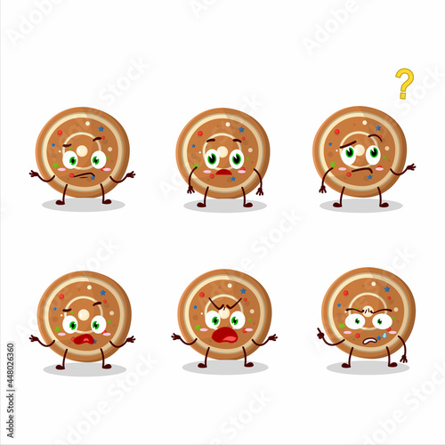 Cartoon character of gingerbread round with what expression