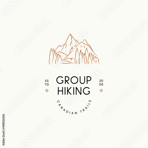 Hand drawn line art minimal travel vector logo design template. Illustration of elegant signs and badges for travel agency, tour operator, photographer, travel blogger.