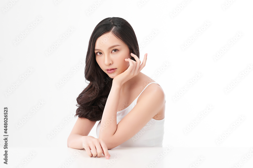 Beautiful young asian woman with clean fresh skin on white background, Face care, Facial treatment, Cosmetology, beauty and spa, Asian women portrait. Beautiful young asian woman with clean fresh skin on white background, Face care, Facial treatment, Cosmetology, beauty and spa, Asian women portrait.