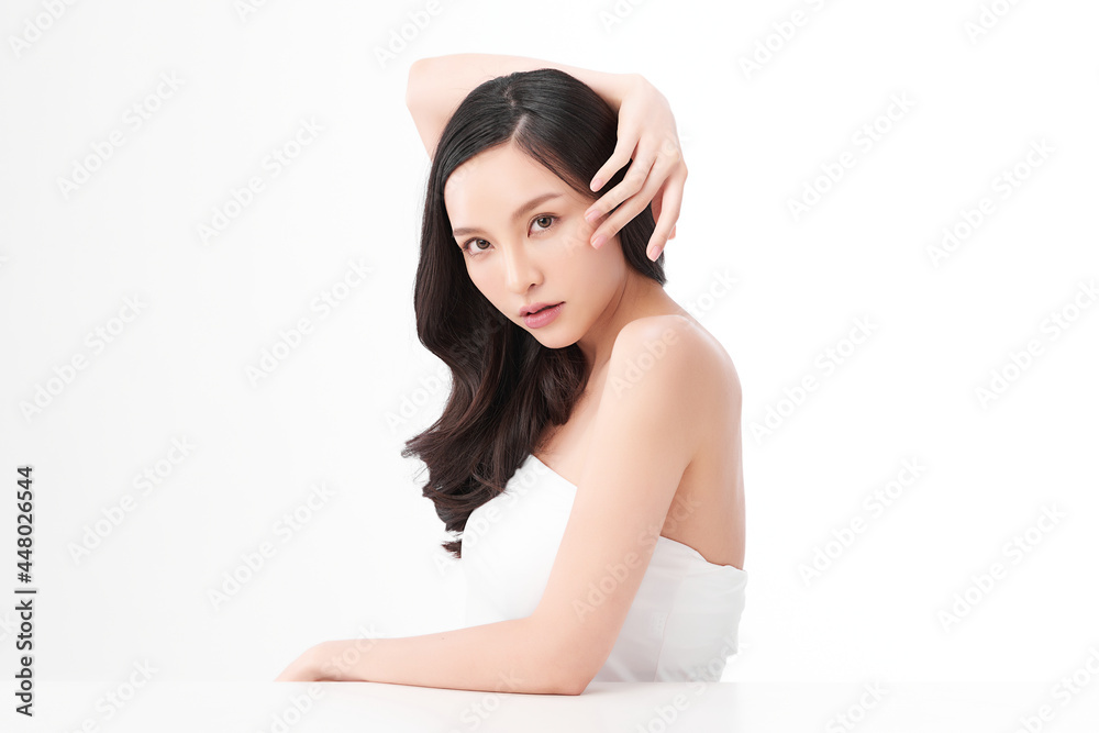 Beautiful young asian woman with clean fresh skin on white background, Face care, Facial treatment, Cosmetology, beauty and spa, Asian women portrait. Beautiful young asian woman with clean fresh skin on white background, Face care, Facial treatment, Cosmetology, beauty and spa, Asian women portrait.