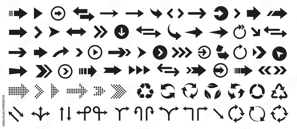 Abstract arrow icon set for web design. Arrow button symbol. Navigation pointer. Cursor sign. Arrows icons collection isolated on white background. Web flat icon. Stock vector design element. Abstract arrow icon set for web design. Arrow button symbol. Navigation pointer. Cursor sign. Arrows icons collection isolated on white background. Web flat icon. Stock vector design element.