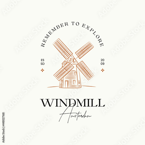Hand drawn line art minimal travel vector logo design template. Illustration of elegant signs and badges for travel agency, tour operator, photographer, travel blogger.