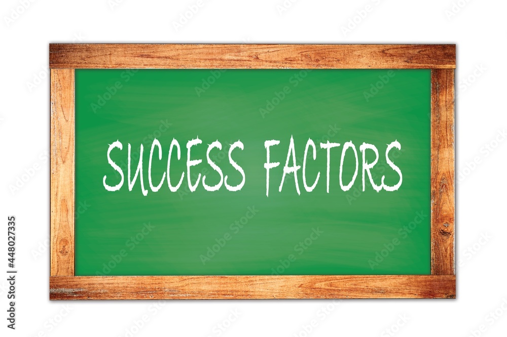 SUCCESS FACTORS text written on green school board. SUCCESS FACTORS text written on green school board.