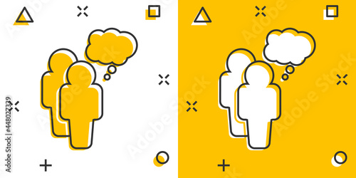 Cartoon people with speach bubble icon in comic style. Person illustration pictogram. Users person sign splash business concept.