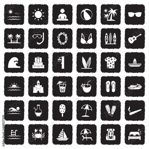 Wallpaper Mural Spring Break Icons. Grunge Black Flat Design. Vector Illustration. Torontodigital.ca