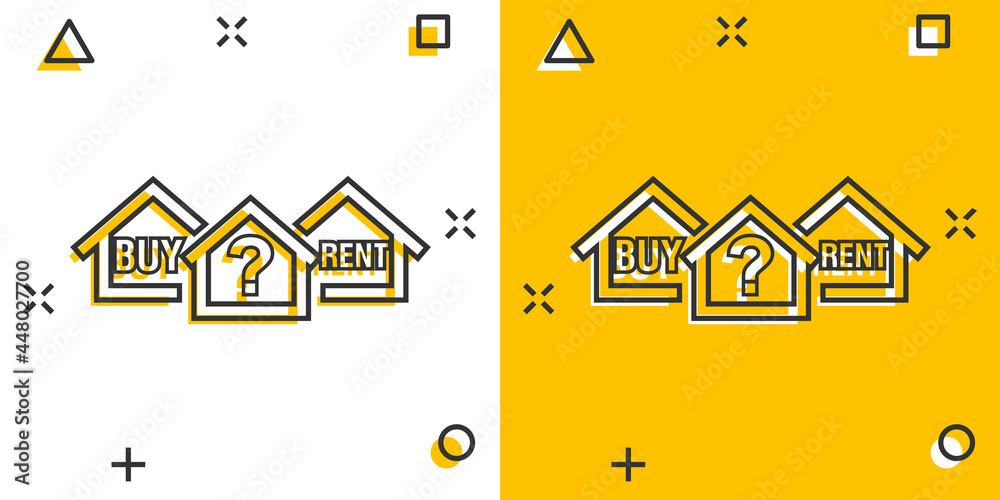 Vector cartoon buy or rent house icon in comic style. House sign  illustration pictogram. Home business splash effect concept. Stock Vector |  Adobe Stock