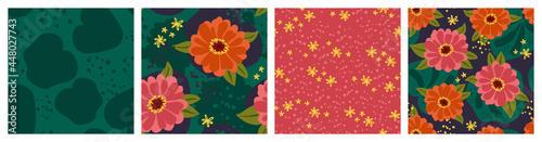 Fotografi A collection of zinnia flower prints among the foliage