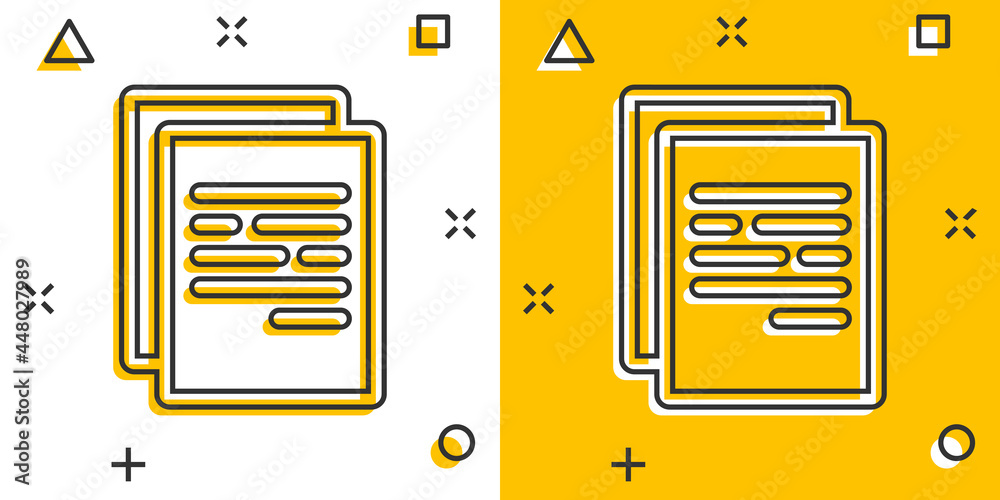 Vector cartoon document icon in comic style. Paper page sign illustration pictogram. Note business splash effect concept. Vector cartoon document icon in comic style. Paper page sign illustration pictogram. Note business splash effect concept.