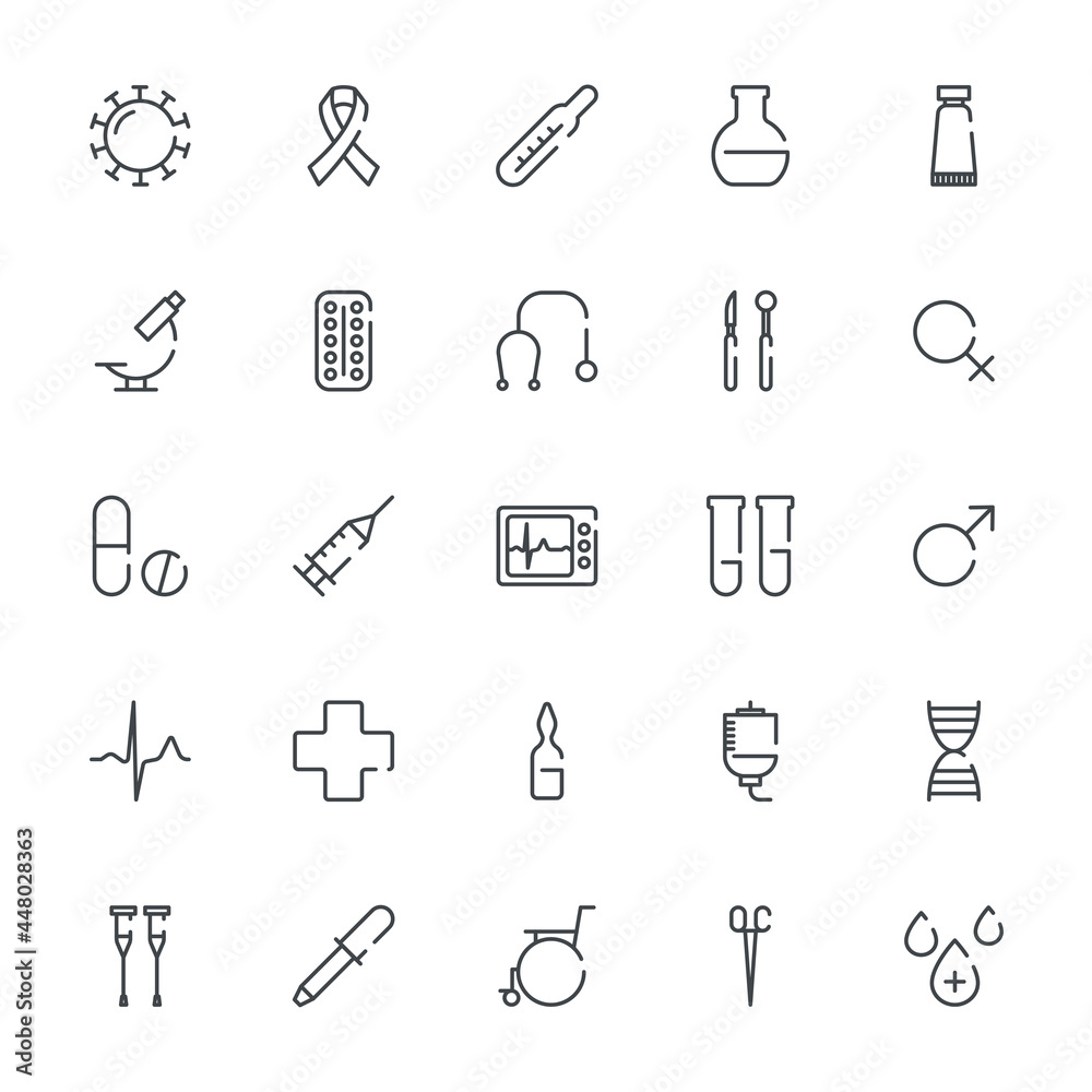 Medical icons set in line style. Modern design icon, symbol or logo Medical icons set in line style. Modern design icon, symbol or logo