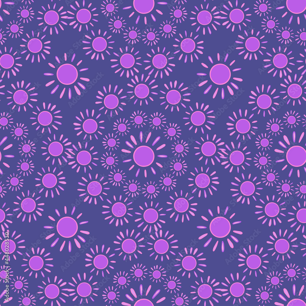 Vector seamless pattern colorful lined design of abstract lined sun in pastel purple tones