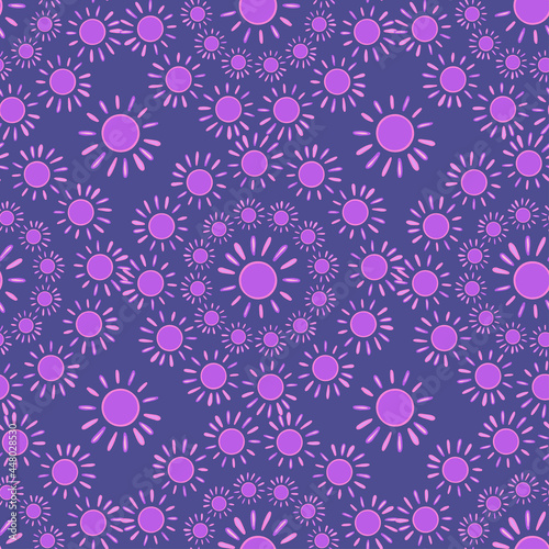 Vector seamless pattern colorful lined design of abstract lined sun in pastel purple tones