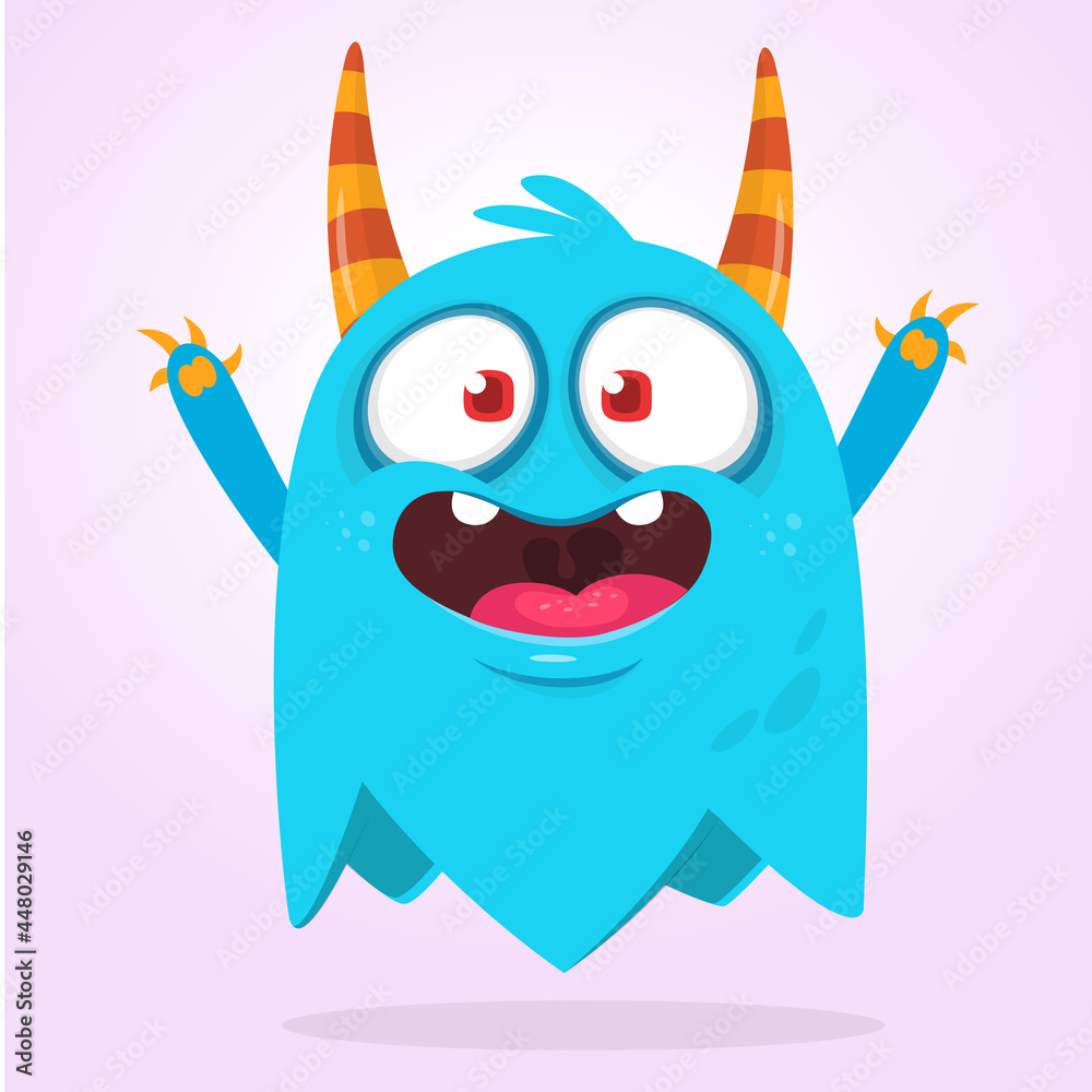 Funny cartoon monster character. Illustration of cute and happy mythical alien creature. Halloween design Funny cartoon monster character. Illustration of cute and happy mythical alien creature. Halloween design