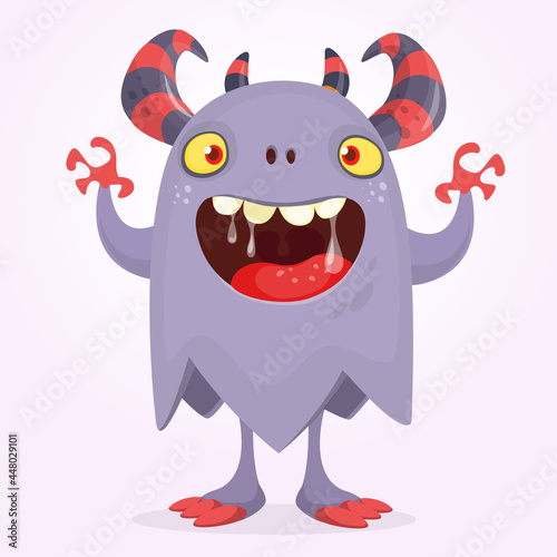 Funny cartoon monster character. Illustration of cute and happy mythical alien creature. Halloween design