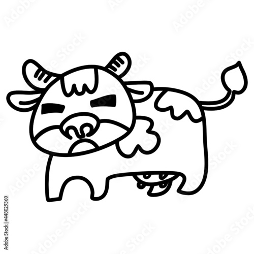 cow in vector comic catoon , on white background, animal catoon vecto, hand write and drawing, Coloring exercises for children concept, child meditation concept