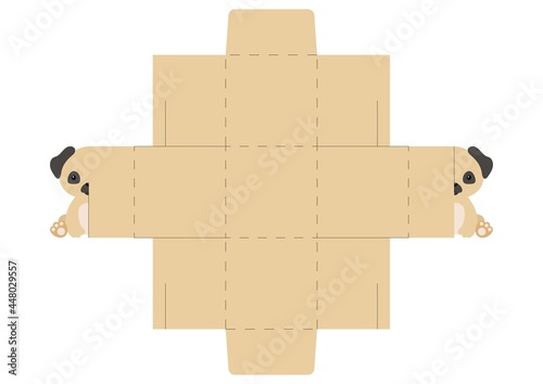 Simple packaging favor box pug dog design for sweets, candies, small presents, bakery. Party package die cut template, great design for any purposes, birthdays, baby showers, halloween, christmas.
