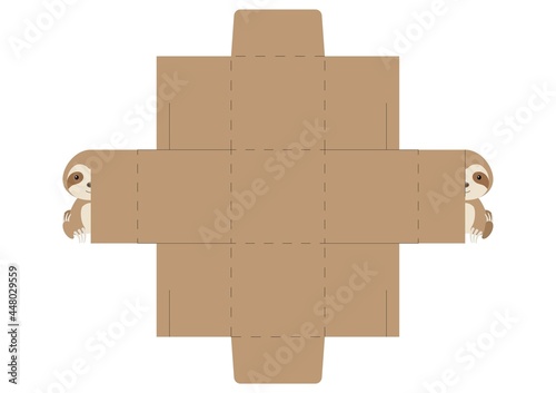 Simple packaging favor box sloth design for sweets, candies, small presents, bakery. Party package die cut template, great design for any purposes, birthdays, baby showers, halloween, christmas.