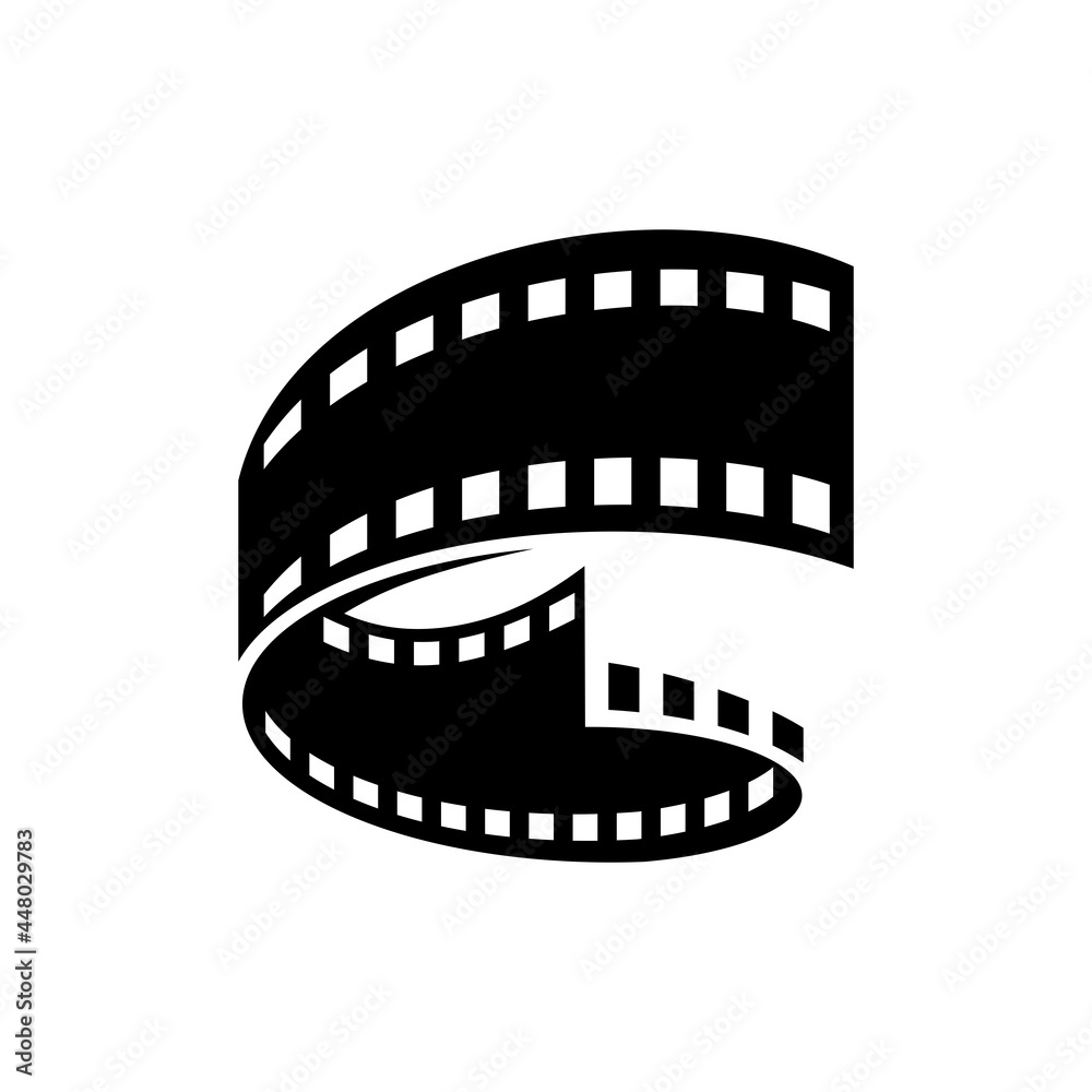 Curved film strip, element for cinema design. Movie and video symbol.