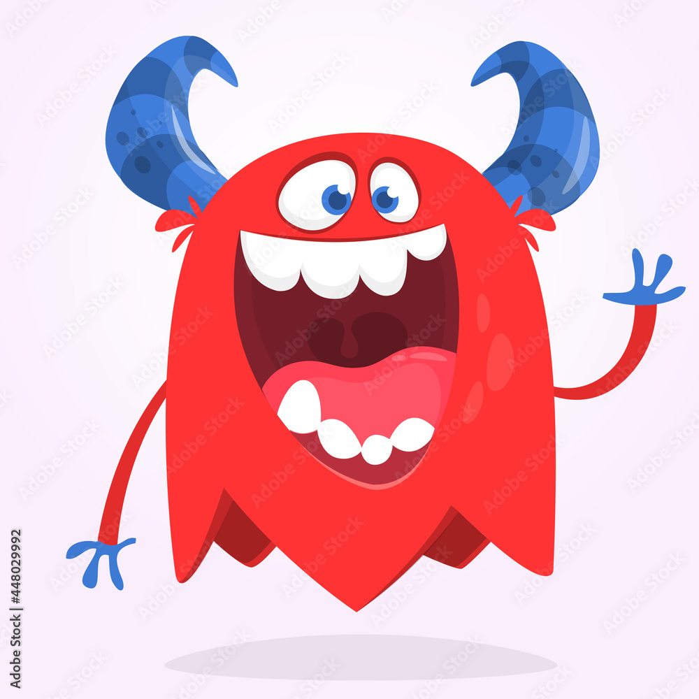 Funny cartoon monster character. Illustration of cute and happy mythical alien creature. Halloween design