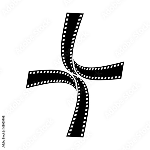 Curved film strip, element for cinema design. Movie and video symbol.