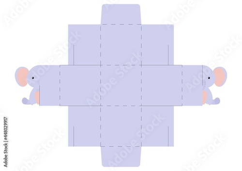 Simple packaging favor box elephant design for sweets, candies, small presents, bakery. Party package die cut template, great design for any purposes, birthdays, baby showers, halloween, christmas.