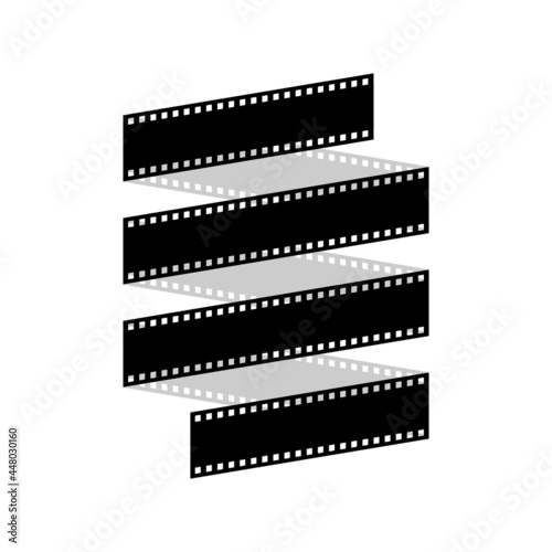 Curved film strip, element for cinema design. Movie and video symbol.