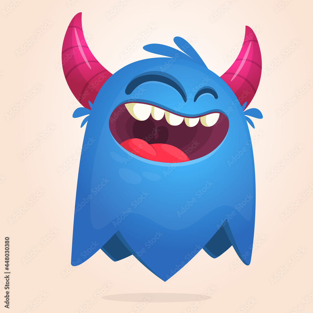 Funny cartoon monster character. Illustration of cute and happy mythical alien creature. Halloween design Funny cartoon monster character. Illustration of cute and happy mythical alien creature. Halloween design