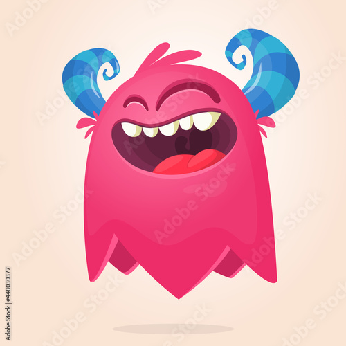 Funny cartoon monster character. Illustration of cute and happy mythical alien creature. Halloween design
