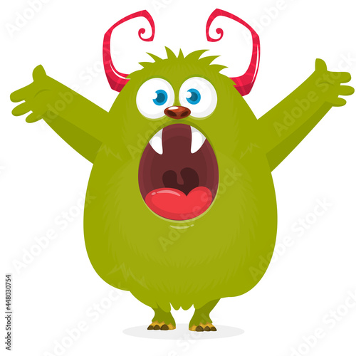 Funny cartoon monster character. Illustration of cute and happy mythical alien creature. Halloween design