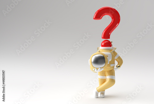 3d Render Astronaut Question Mark Instead of Head 3d illustration Design.