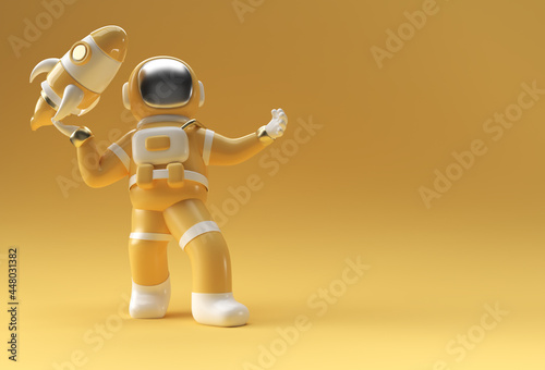 3d Render Spaceman Astronaut Flying with Rocket 3d illustration Design.
