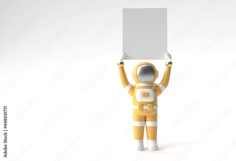 3D Render Astronaut Holding a White Banner 3D Illustration Design. 3D Render Astronaut Holding a White Banner 3D Illustration Design.